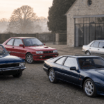 Collection of rare and forgotten cars outside a British motoring museum