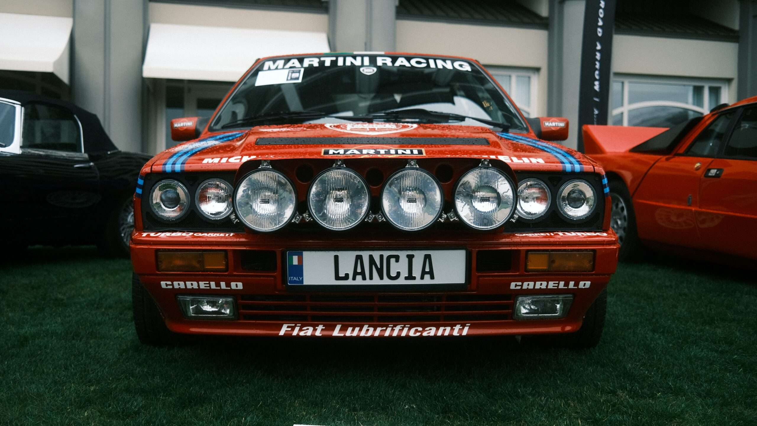 Later Lancia Delta-based rally car displayed at a motoring event