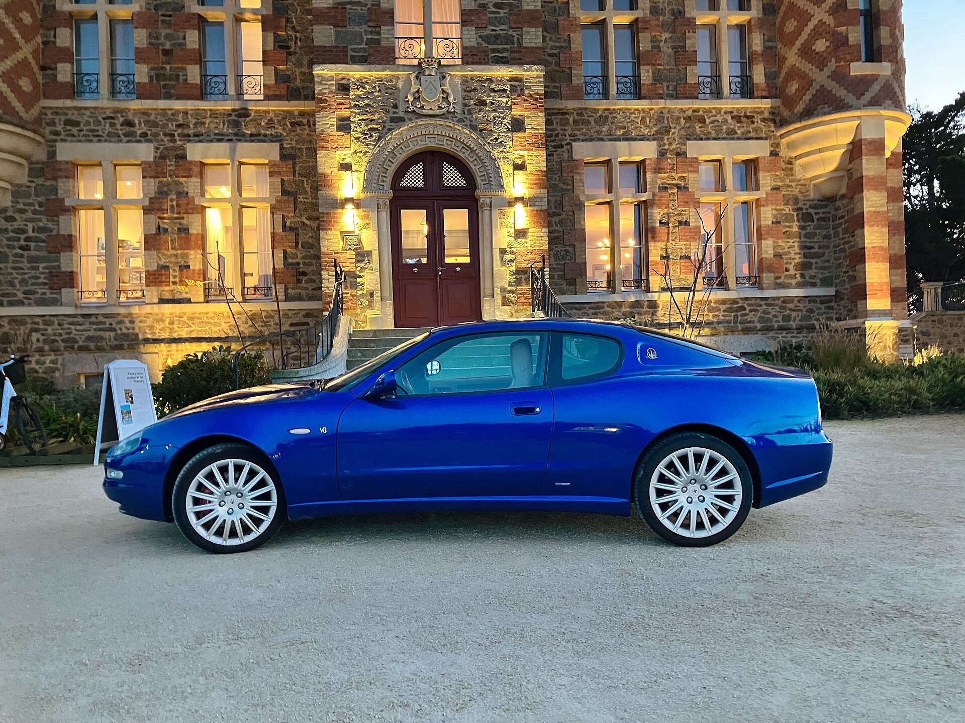 Front detail of a blue Maserati Coupe 4200 GT