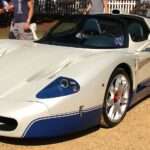 White and blue 2004 Maserati MC12 Stradale front three-quarter