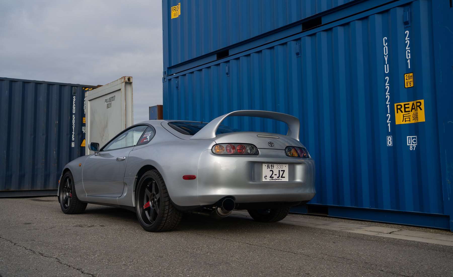 Silver Toyota Supra RZ A80 viewed from the rear