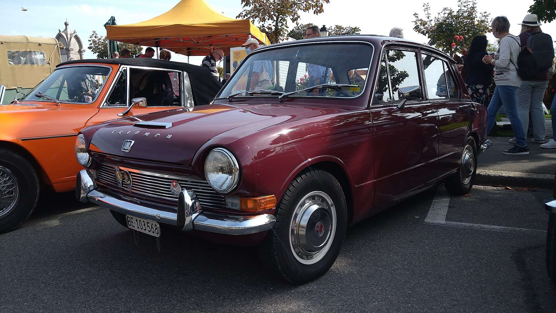 Red Triumph 1300 front three-quarter view