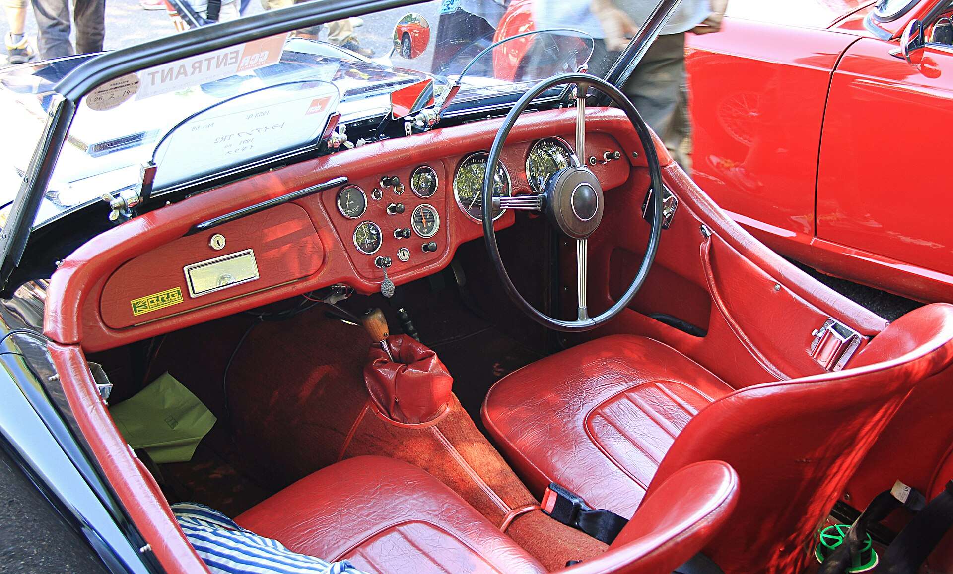Red 1953 Triumph TR2 cockpit and instrument panel