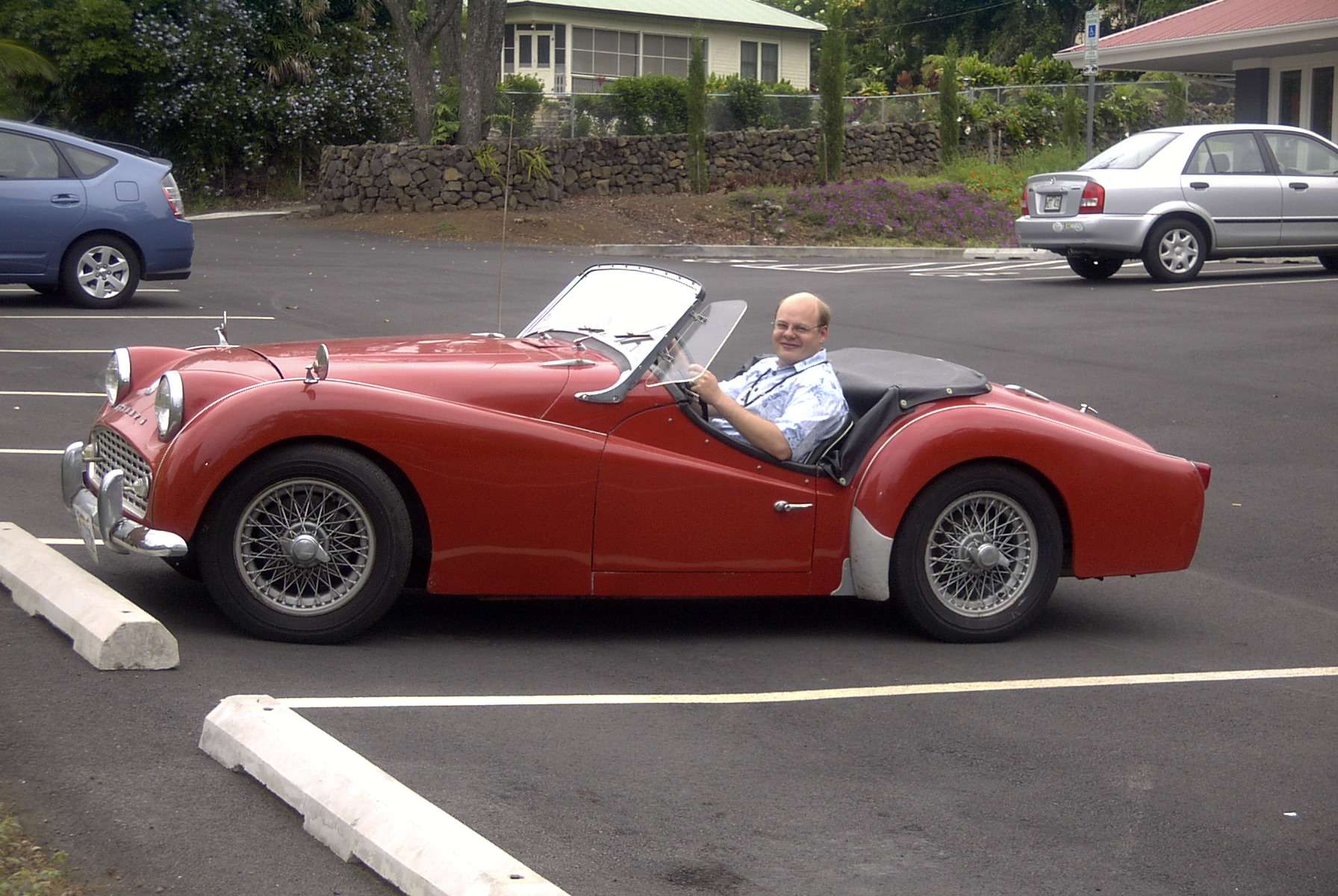 Red 1962 Triumph TR3B side view
