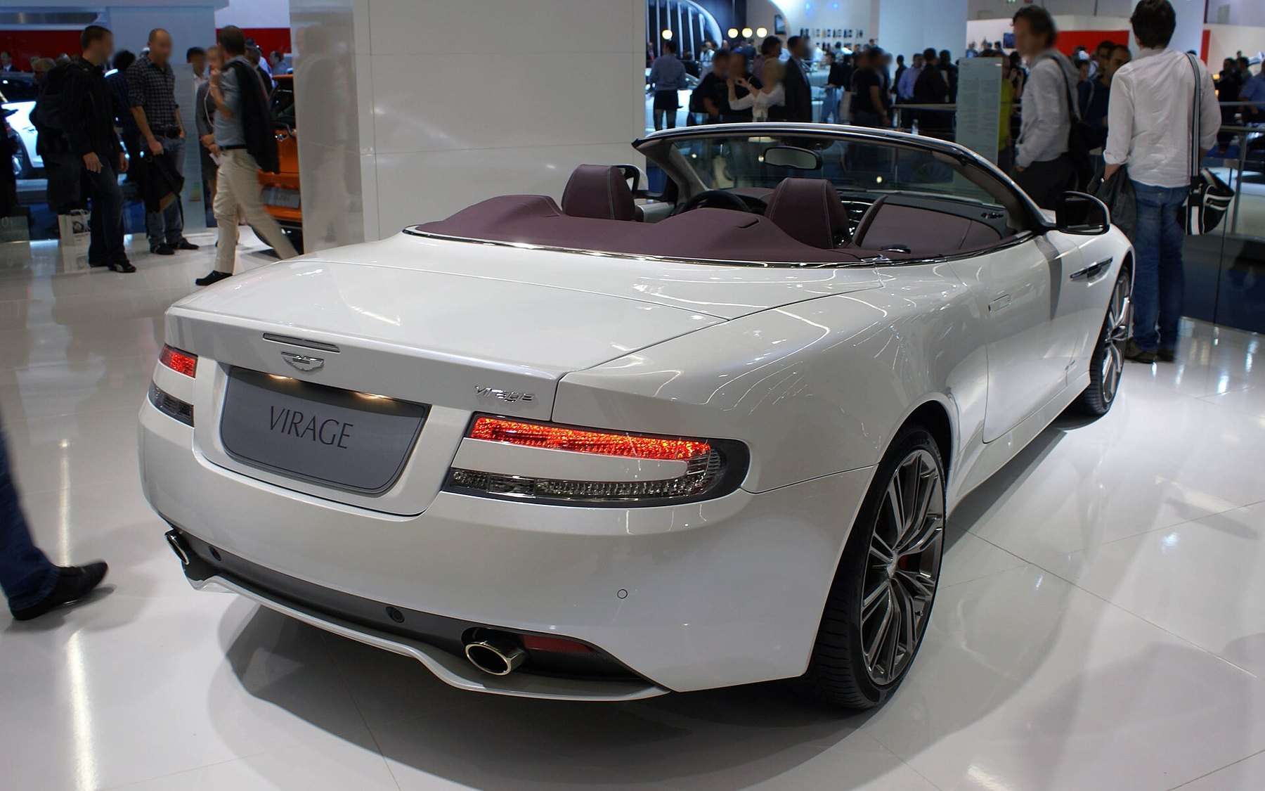 Rear view of a white Aston Martin Virage Volante